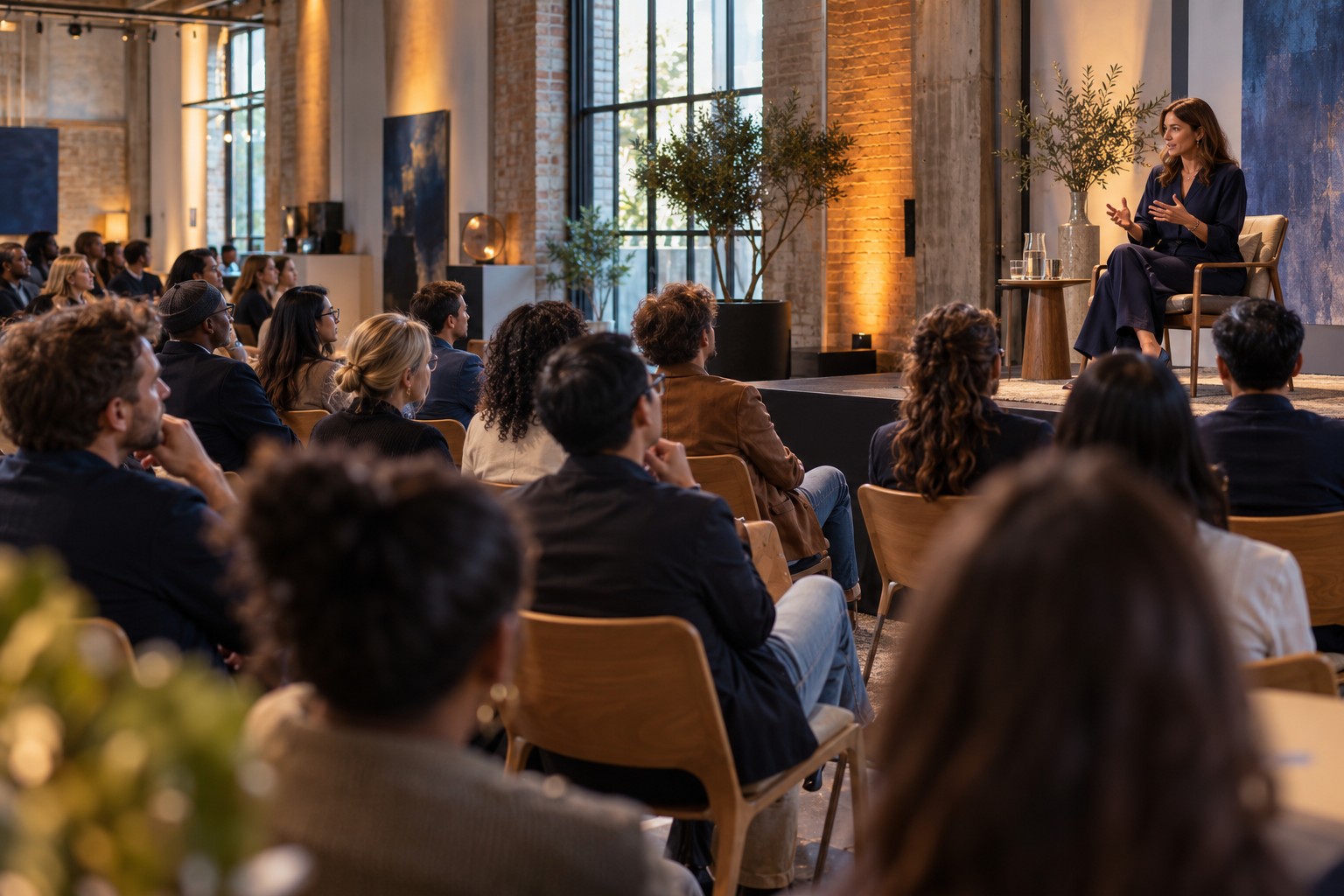 An audience listening and sharing perspectives at a design conference